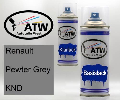 Renault, Pewter Grey, KND: 400ml Sprühdose + 400ml Klarlack - Set, von ATW Autoteile West.